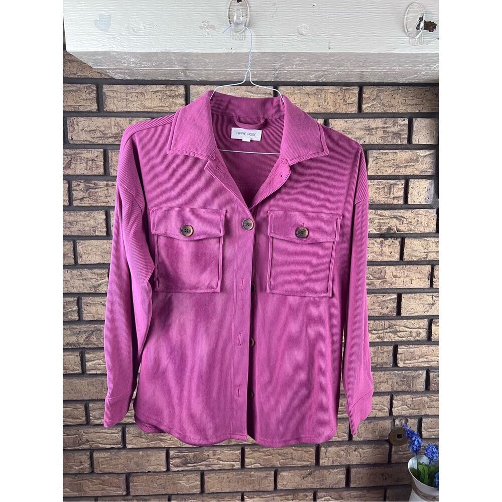 Hippie Rose Washed Berry Ribbed Knit Long-sleeve Collared Top size xs